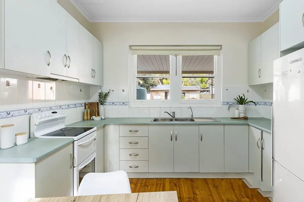 The kitchen at the Colton Avenue home, with a window over the sink